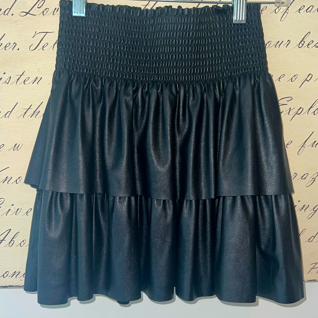 Women’s Koch Size Xs Tiered Leather Black Skirt